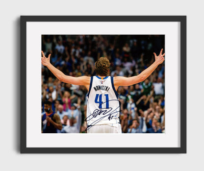 Dirk Nowitzki Mavericks Arms Raised Celebration Basketball Wall Art 16x20 Gallery Frame basketball wall art print