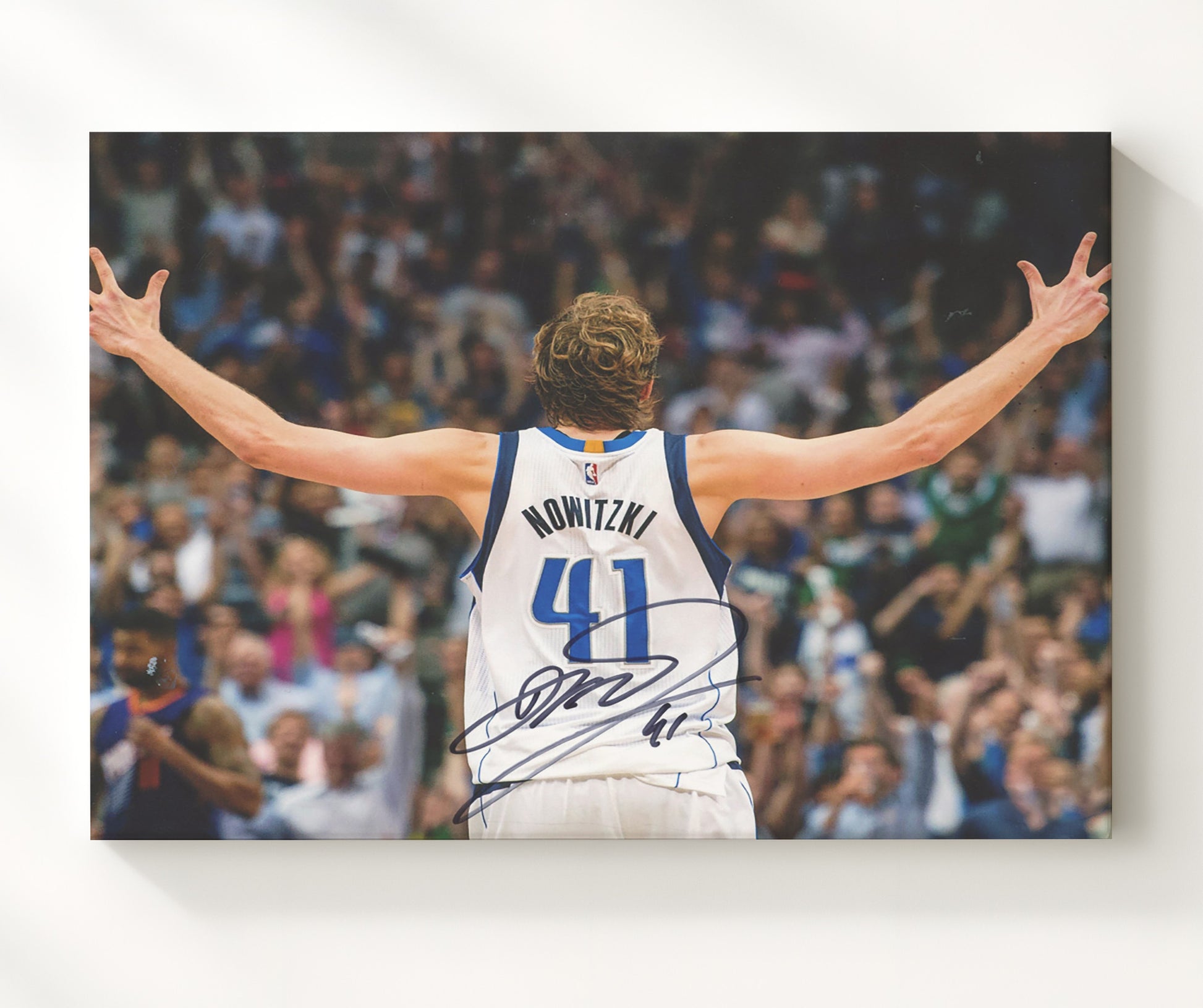 Dirk Nowitzki Mavericks Arms Raised Celebration basketball print - 20x24 Canvas wall art