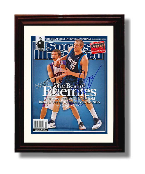 Dirk Nowitzki and Steve Nash Best of Enemies SI Cover Duel Basketball Wall Art 8x10 Beveled Frame basketball wall art print