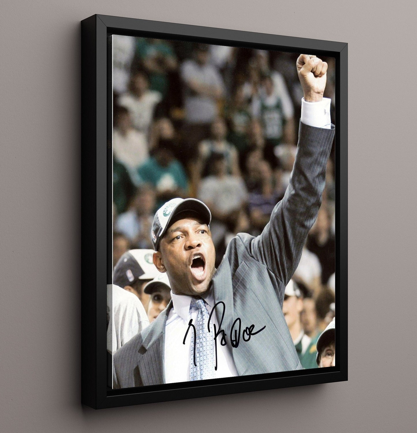 Doc Rivers Championship Clinch Celebration basketball print - 16x20 Framed Canvas wall art