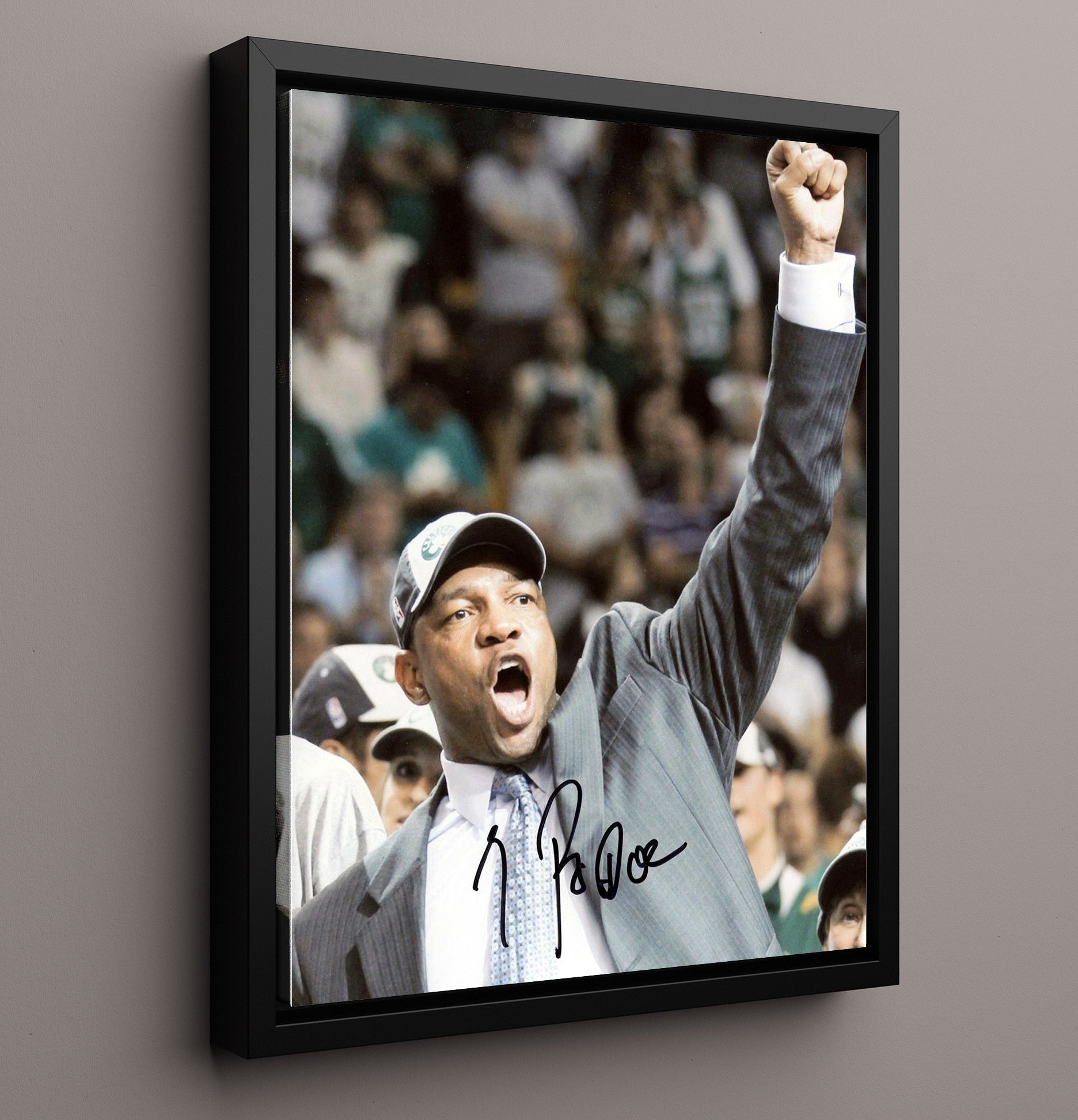 Doc Rivers Championship Clinch Celebration basketball print - 16x20 Framed Canvas wall art
