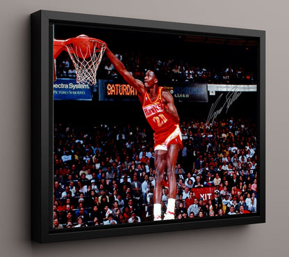 Dominique Wilkins Hawks High Flying Dunk Basketball Wall Art 16x20 Framed Canvas basketball wall art print