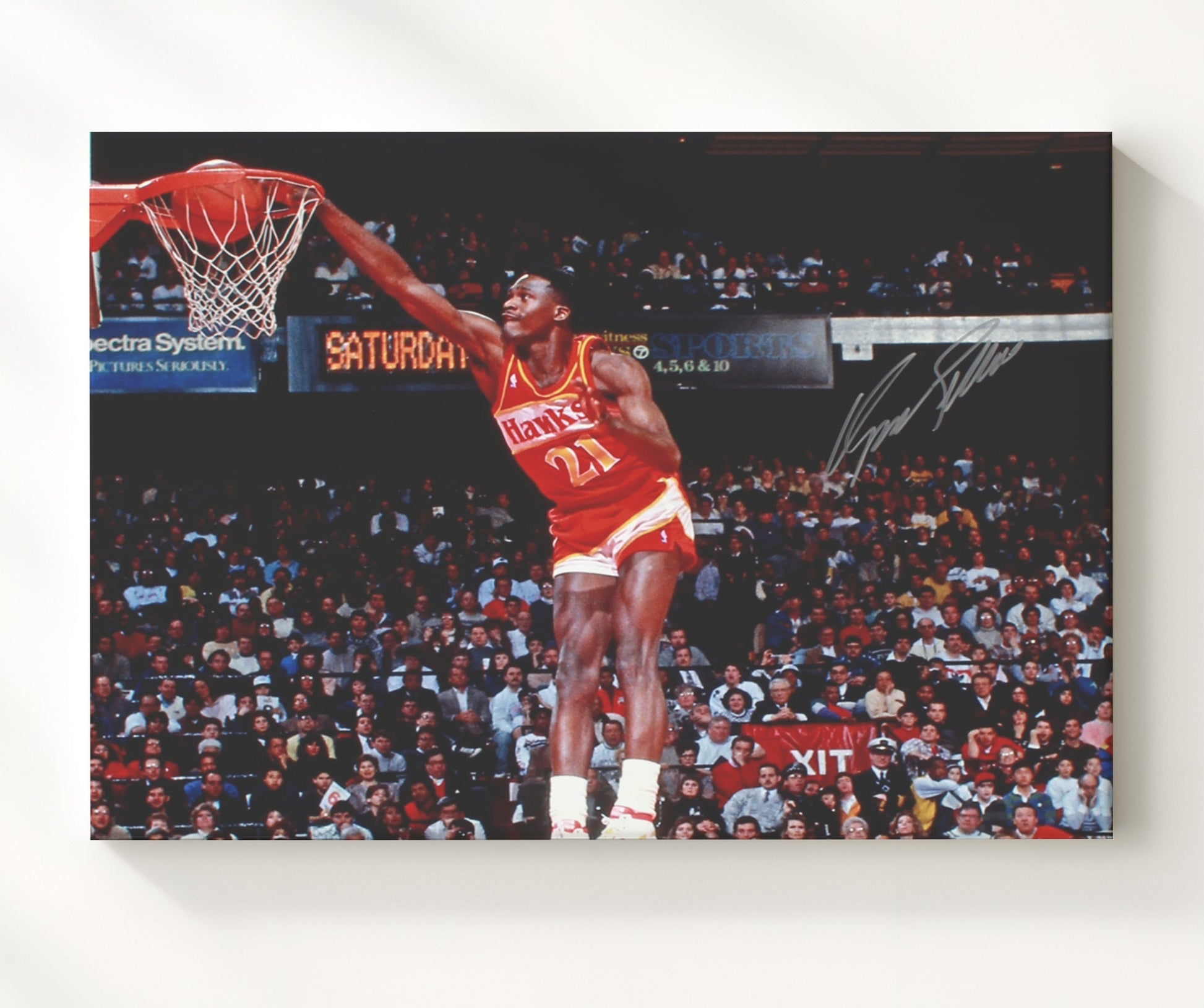 Dominique Wilkins Hawks High Flying Dunk basketball print - 20x24 Canvas wall art