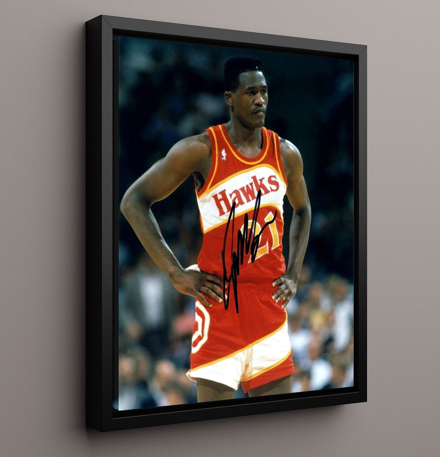 Dominique Wilkins Hawks Human Highlight Game Pause basketball print - 16x20 Framed Canvas wall art
