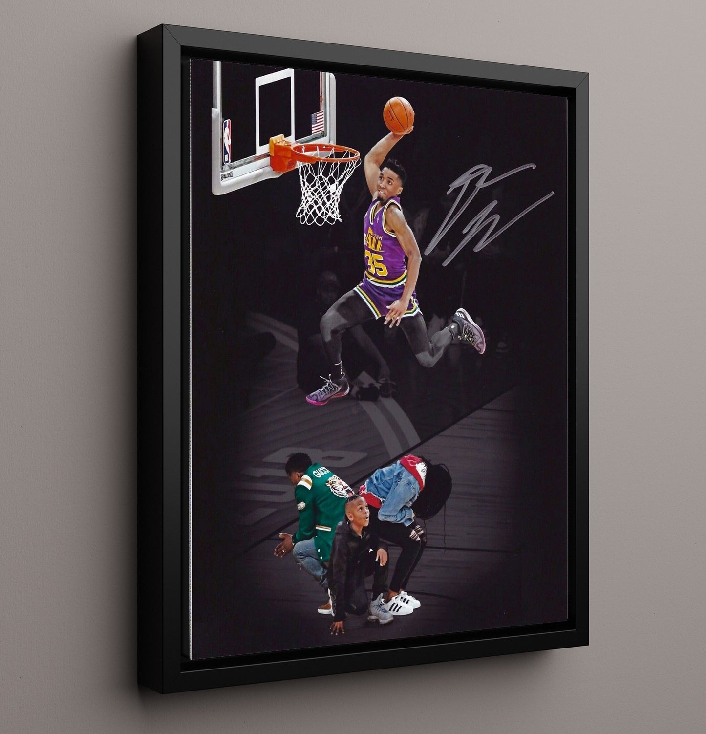 Donovan Mitchell High Rise Power Dunk Spotlight basketball print - 16x20 Framed Canvas wall art