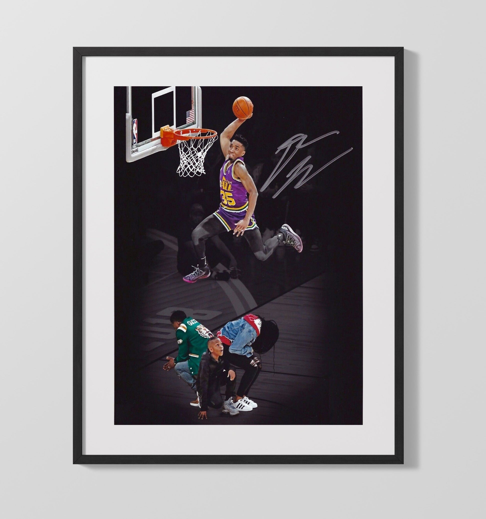 Donovan Mitchell High Rise Power Dunk Spotlight basketball print - 16x20 Gallery Frame wall art