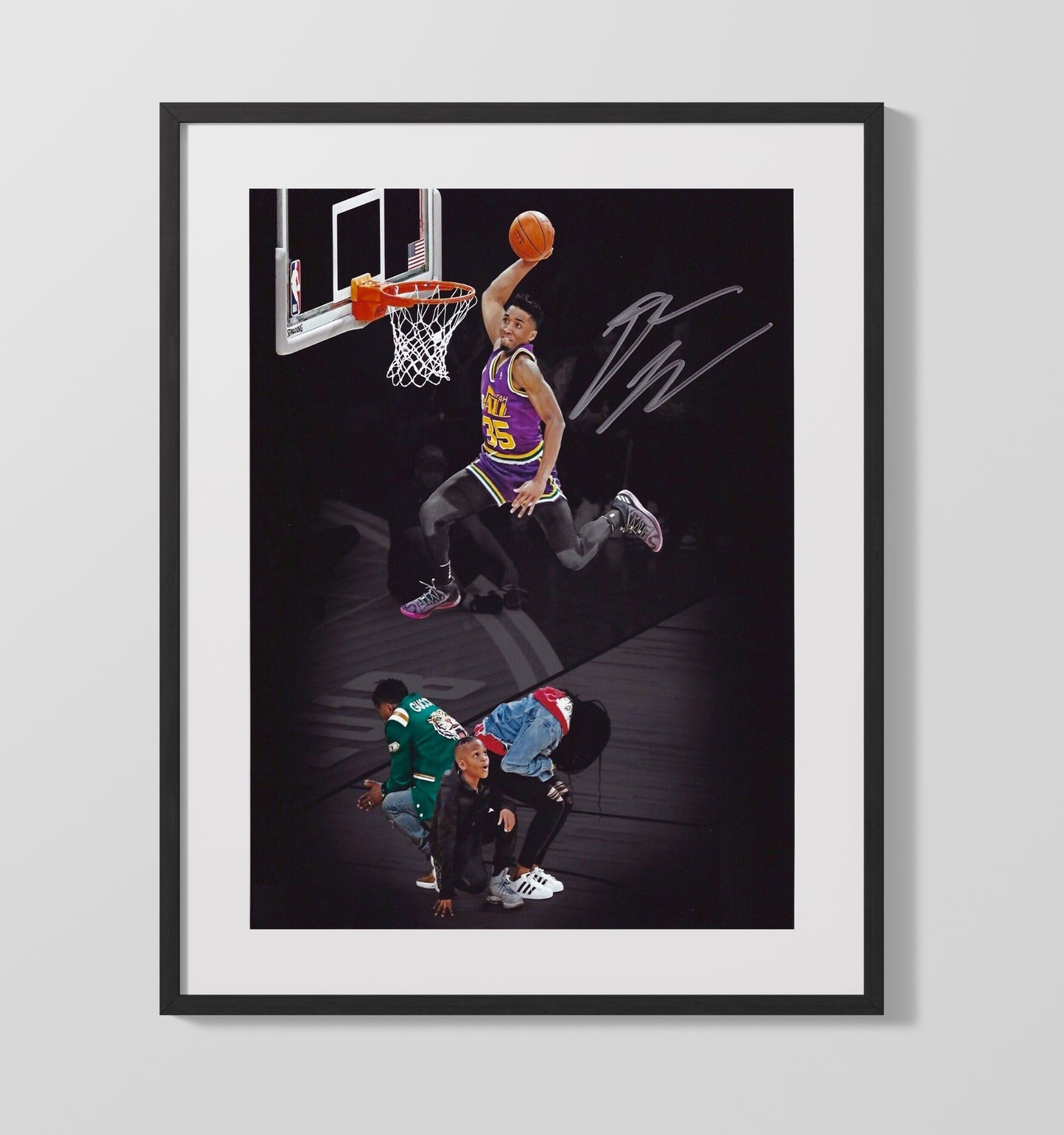 Donovan Mitchell High Rise Power Dunk Spotlight basketball print - 16x20 Gallery Frame wall art