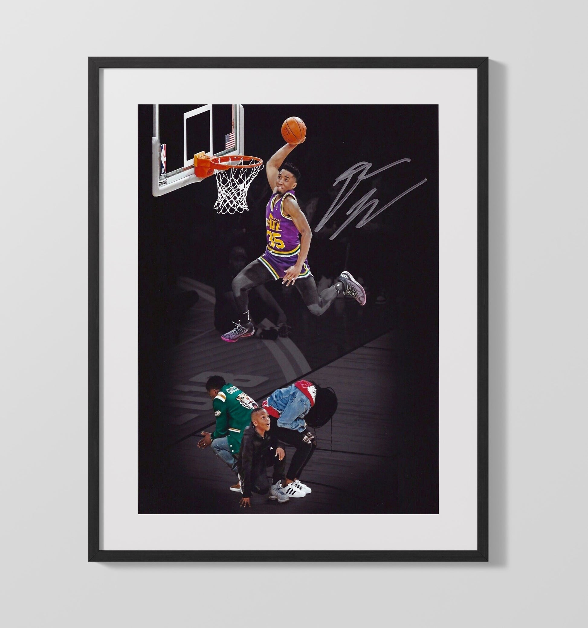 Donovan Mitchell High Rise Power Dunk Spotlight basketball print - 16x20 Gallery Frame wall art