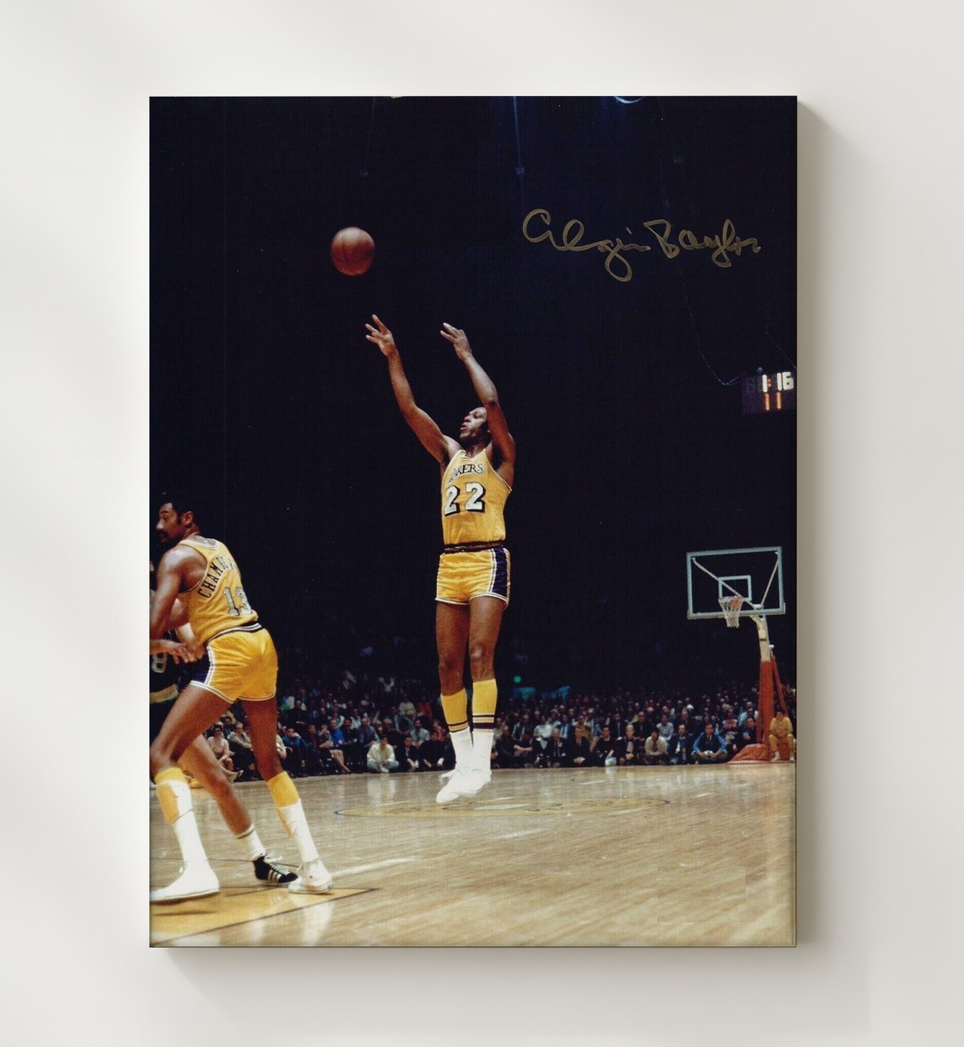 Elgin Baylor Classic Lakers High Release Jumper basketball print - 20x24 Canvas wall art