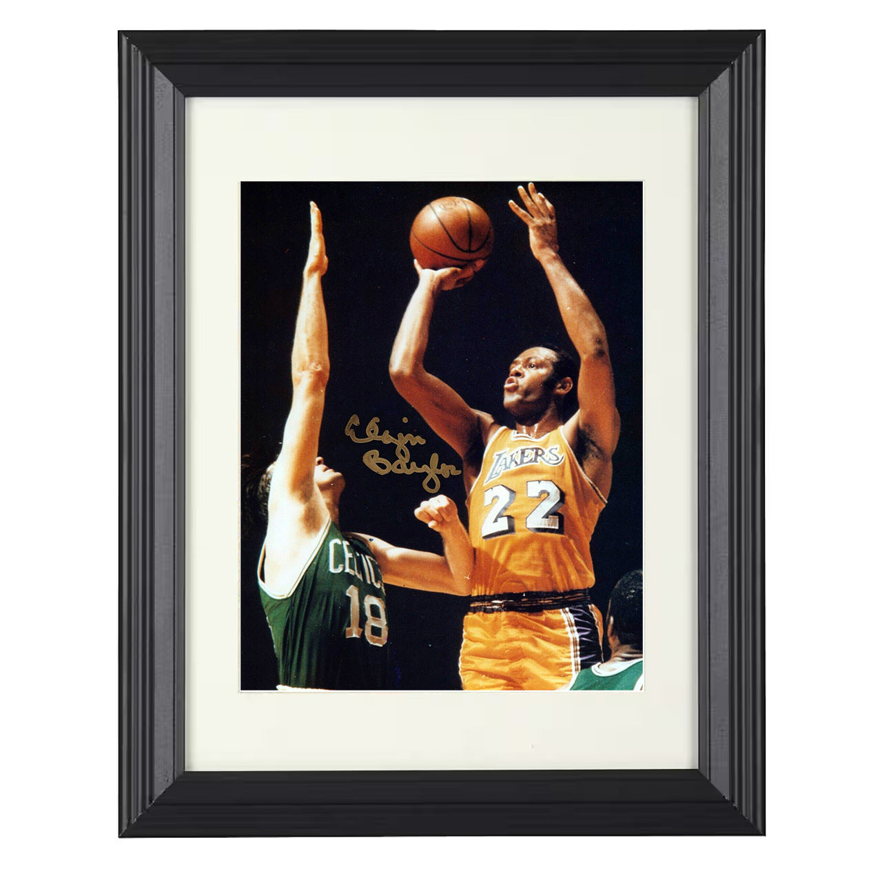 Elgin Baylor - Lakers Elevation Over Boston Defender 8x10 framed basketball wall art