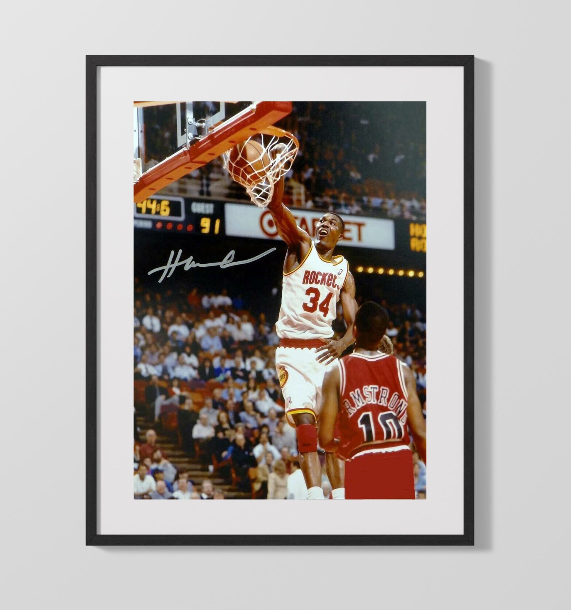 Hakeem Olajuwon Houston Dream Shake Rim Assault basketball print - 16x20 Gallery Frame wall art