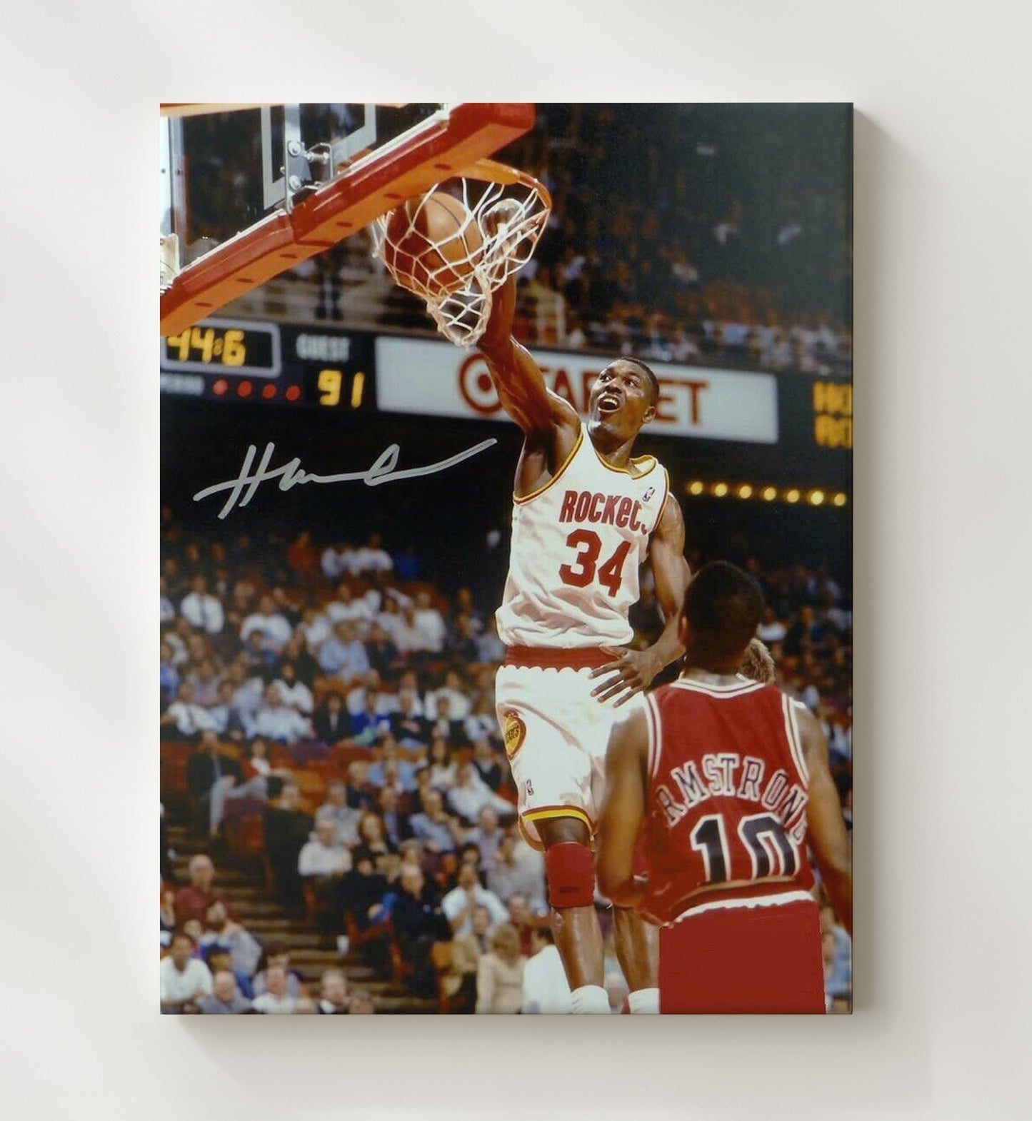 Hakeem Olajuwon Houston Dream Shake Rim Assault Basketball Wall Art 20x24 Canvas basketball wall art print