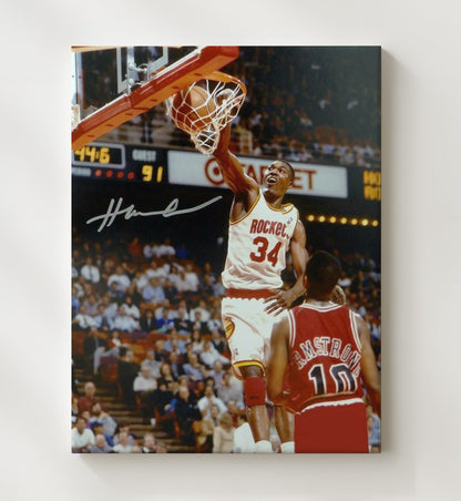 Hakeem Olajuwon Houston Dream Shake Rim Assault Basketball Wall Art 20x24 Canvas basketball wall art print