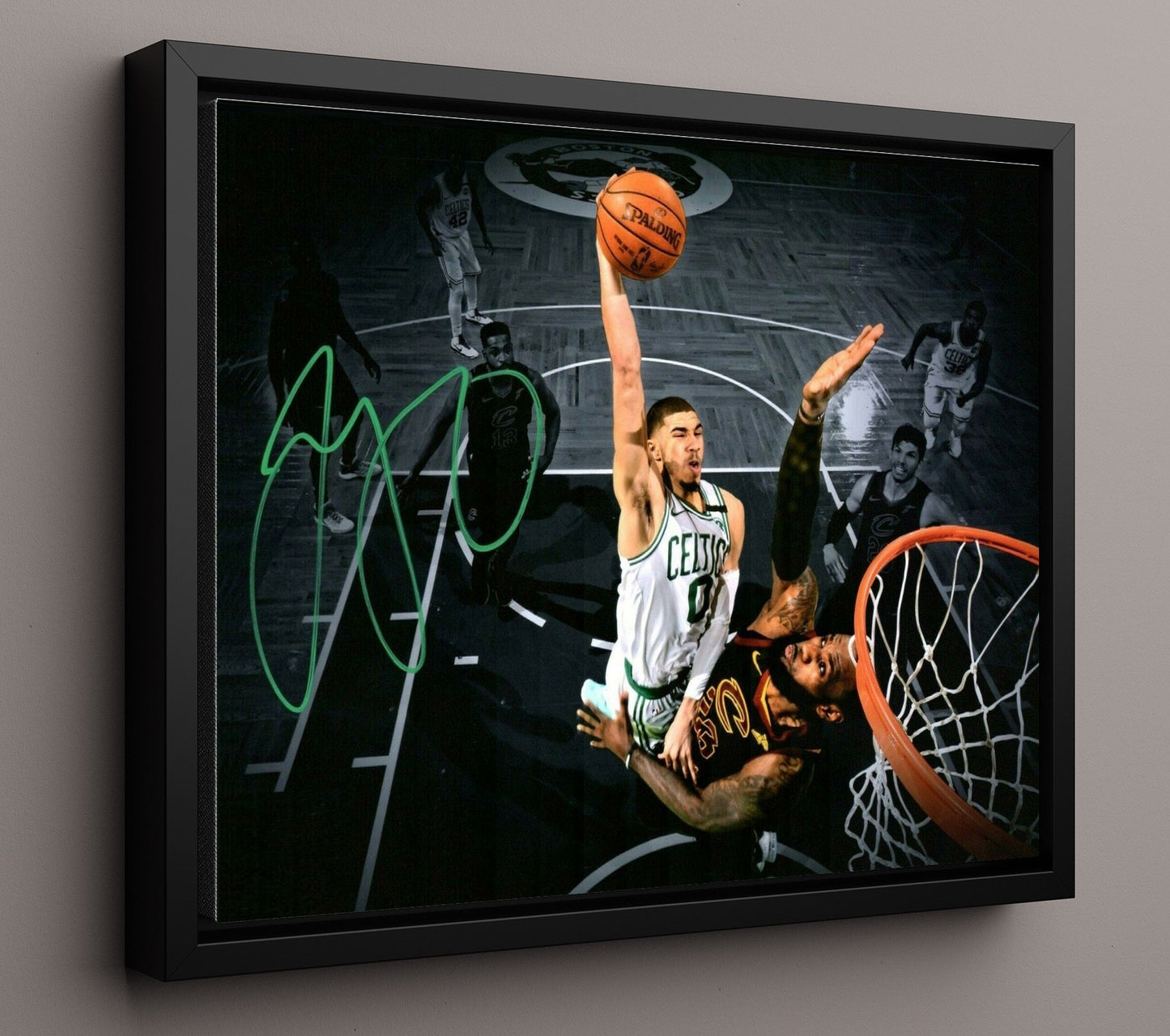 Jayson Tatum Celtics Rising Star Dunk Basketball Wall Art 16x20 Framed Canvas basketball wall art print