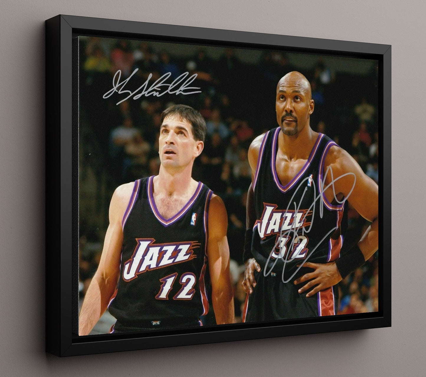 John Stockton Karl Malone Jazz Pick and Roll Legends basketball print - 16x20 Framed Canvas wall art