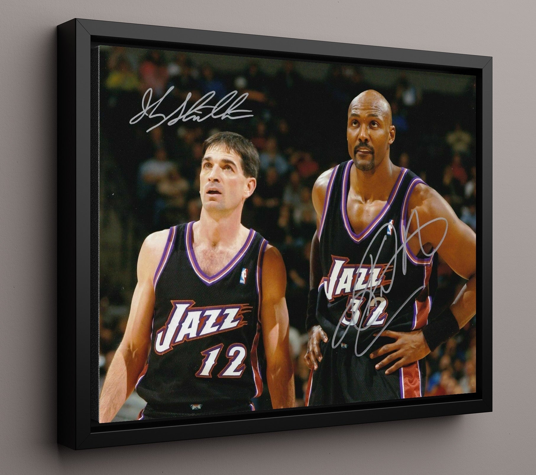 John Stockton Karl Malone Jazz Pick and Roll Legends basketball print - 16x20 Framed Canvas wall art