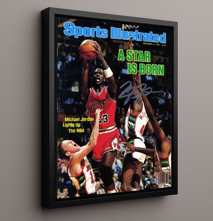 Jordan A Star Is Born Rookie Sensation SI Cover December 1984 Basketball Wall Art 16x20 Framed Canvas basketball wall art print