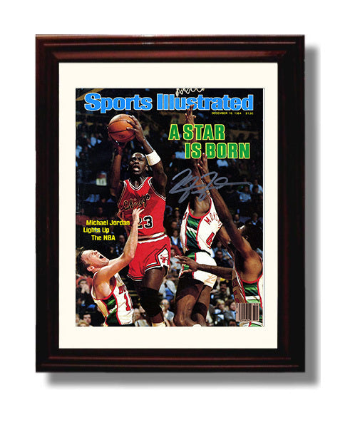 Jordan A Star Is Born Rookie Sensation SI Cover December 1984 Basketball Wall Art 8x10 Beveled Frame basketball wall art print