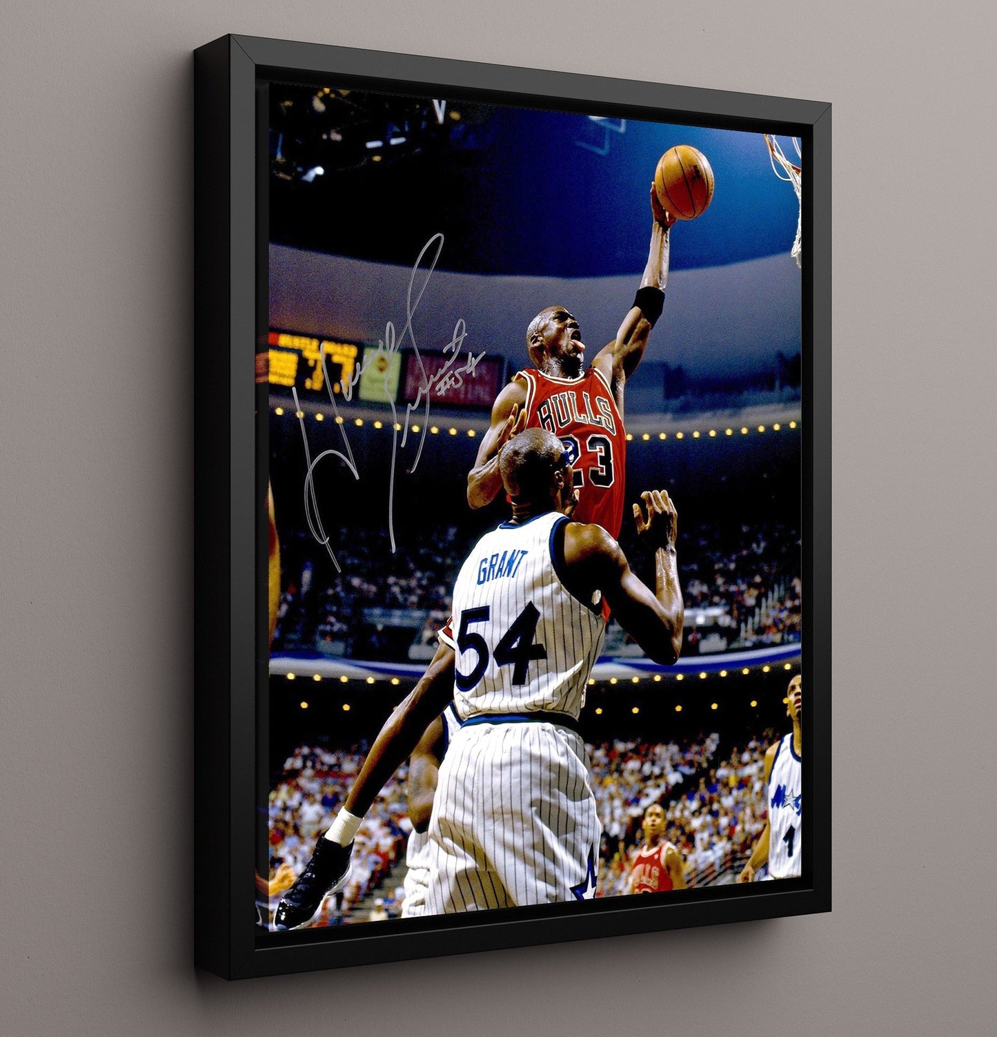 Jordan Bulls Airborne Finals Elevation Over Orlando basketball print - 16x20 Framed Canvas wall art