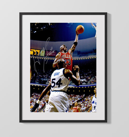 Jordan Bulls Airborne Finals Elevation Over Orlando basketball print - 16x20 Gallery Frame wall art
