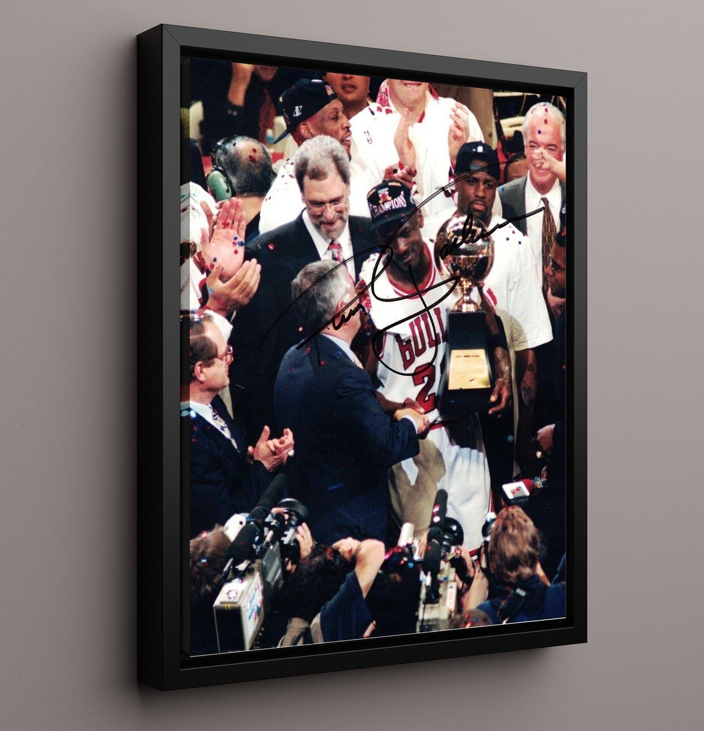 Jordan Chicago Championship Trophy Presentation Basketball Wall Art 16x20 Framed Canvas basketball wall art print