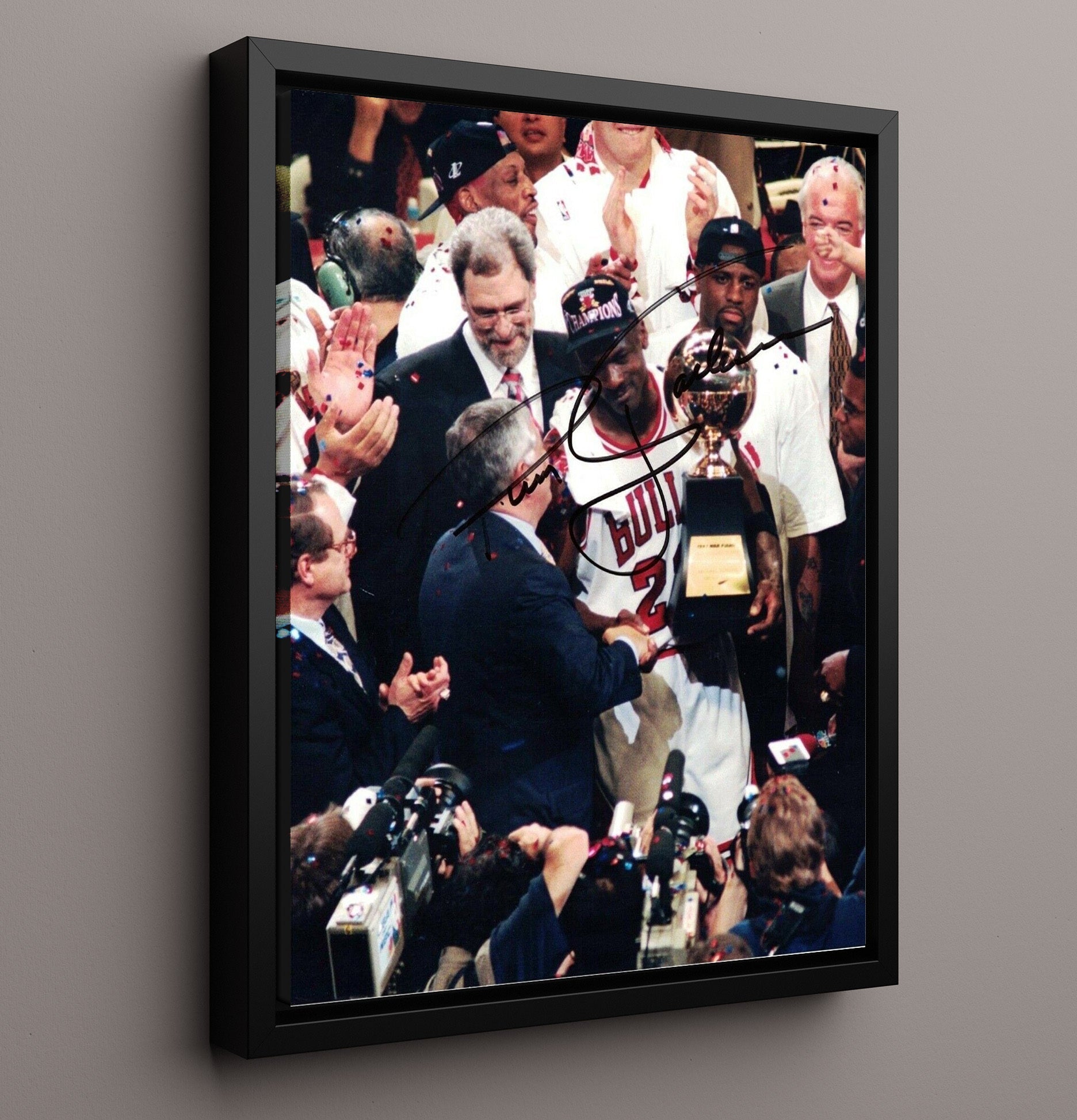 Jordan Chicago Championship Trophy Presentation Basketball Wall Art 16x20 Framed Canvas basketball wall art print