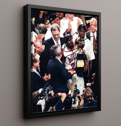 Jordan Chicago Basketball Championship Trophy Presentation Basketball Wall Art 16x20 Framed Canvas basketball wall art print