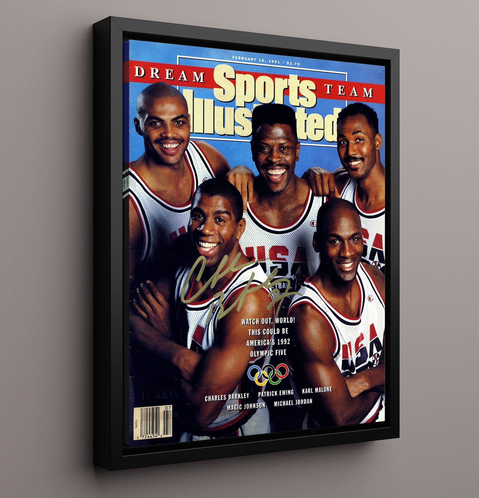 Jordan Dream Team Olympic Preview SI Cover February 1991 basketball print - 16x20 Framed Canvas wall art