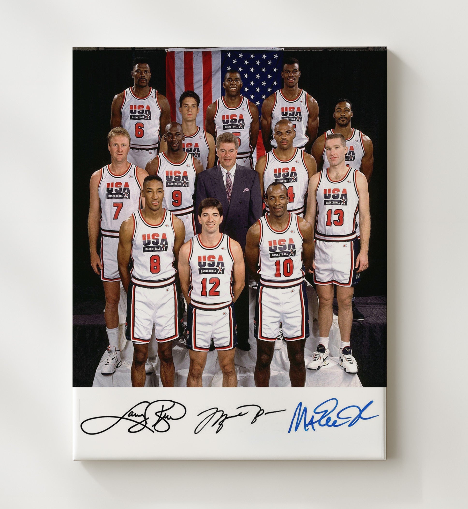 Jordan Dream Team with Bird and Magic 1992 SI Portrait Basketball Wall Art 20x24 Canvas basketball wall art print