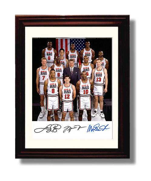 Jordan Dream Team with Bird and Magic 1992 SI Portrait Basketball Wall Art 8x10 Beveled Frame basketball wall art print