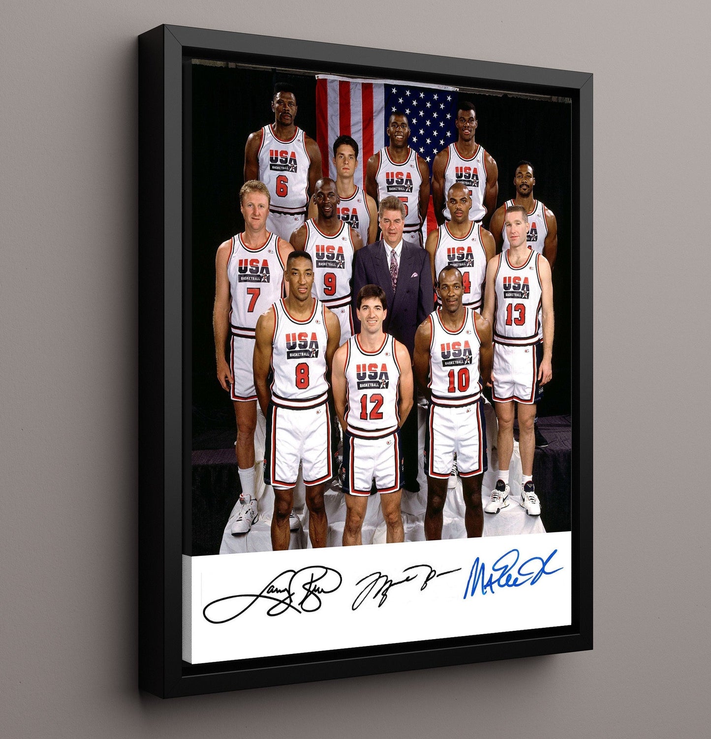 Jordan Dream Team with Bird and Magic 1992 SI Portrait Basketball Wall Art 16x20 Framed Canvas basketball wall art print