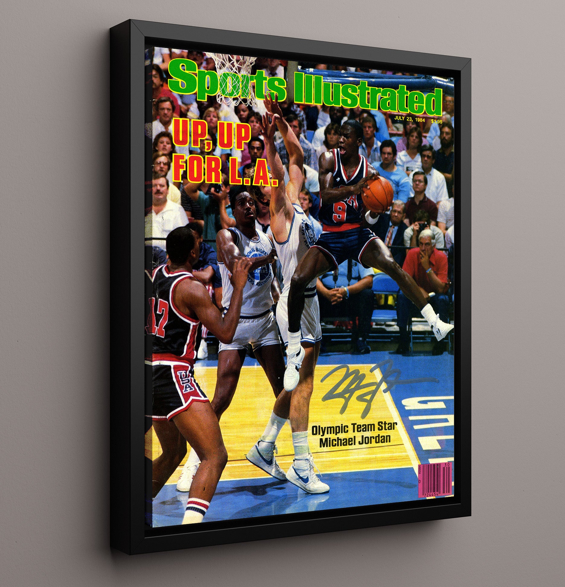 Jordan Olympic Team Star Rising SI Cover July 1984 basketball print - 16x20 Framed Canvas wall art