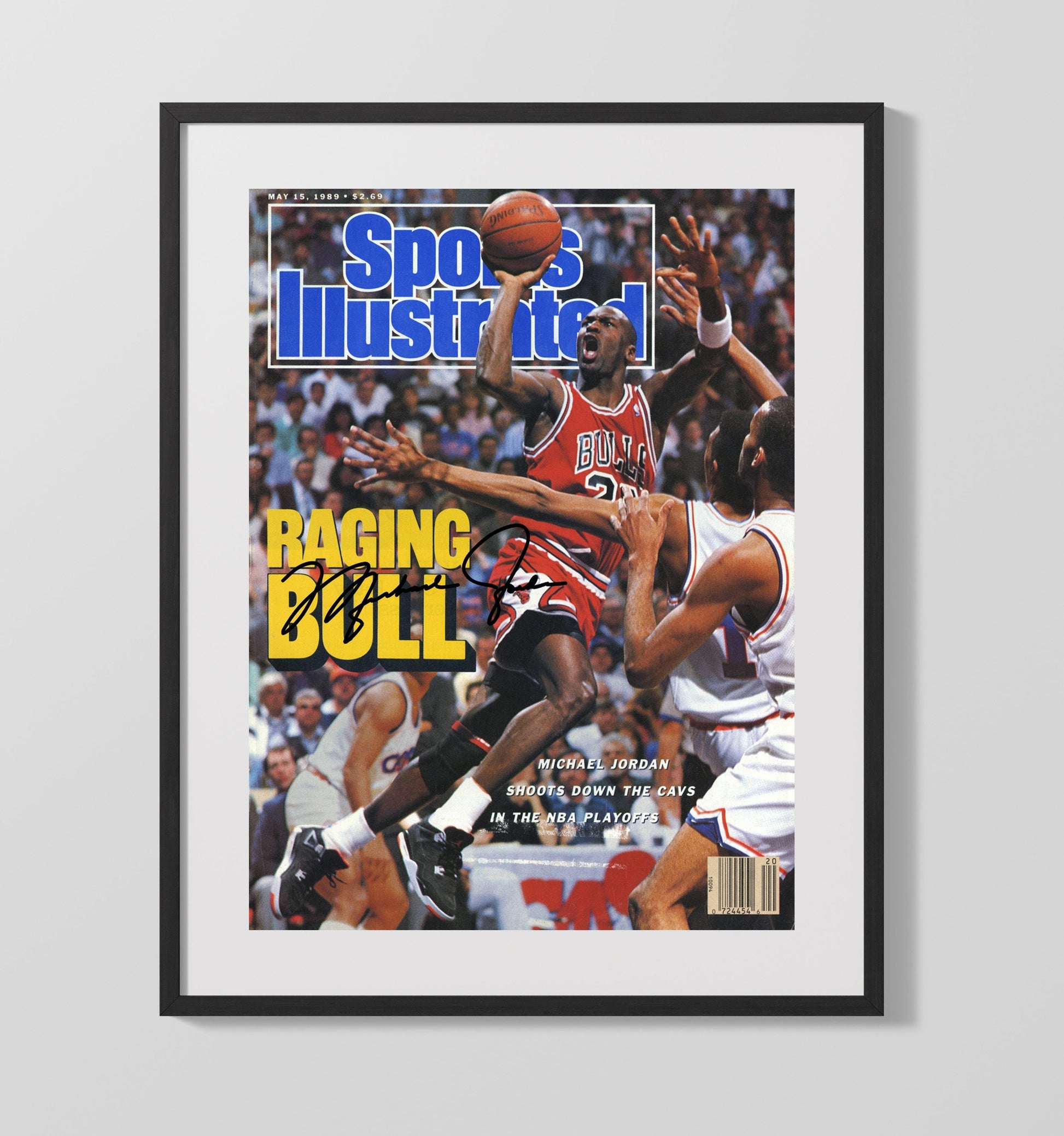Jordan Raging Bull Playoff Surge SI Cover May 1989 basketball print - 16x20 Gallery Frame wall art