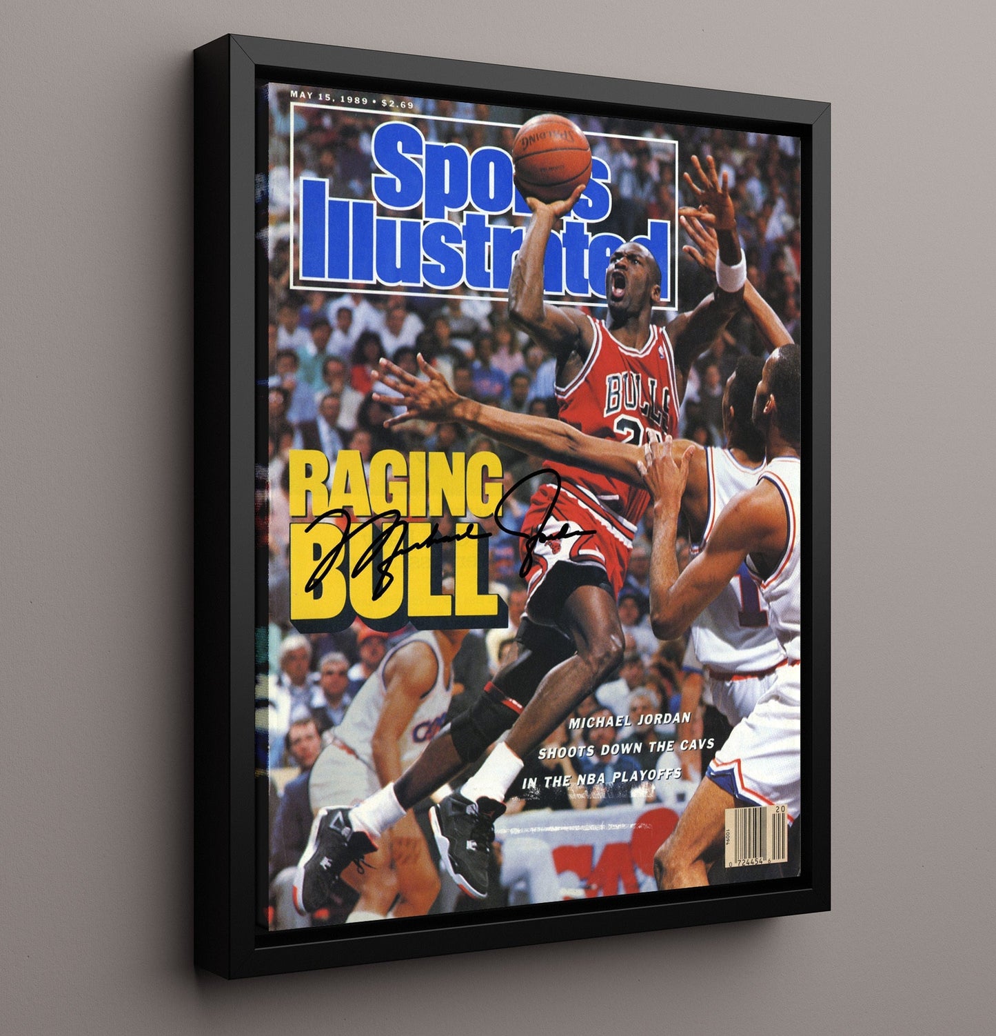 Jordan Raging Bull Playoff Surge SI Cover May 1989 Basketball Wall Art 16x20 Framed Canvas basketball wall art print