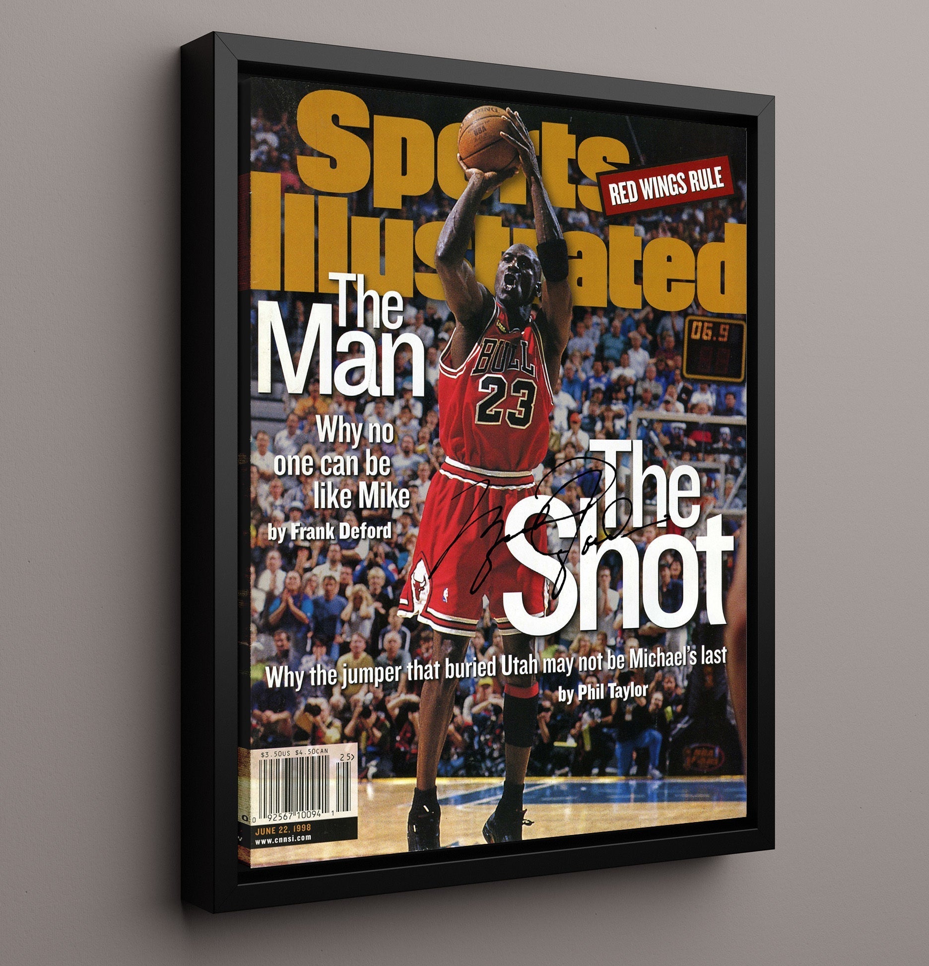 Jordan The Man. The Shot. Finals Winner SI Cover June 1998 Basketball Wall Art 16x20 Framed Canvas basketball wall art print