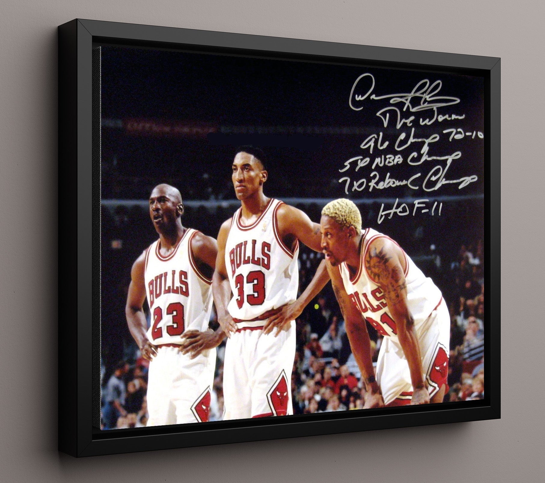 Jordan Pippen Rodman Bulls Big Three Sideline Basketball Wall Art 16x20 Framed Canvas basketball wall art print