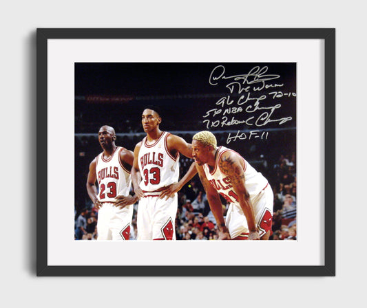 Jordan Pippen Rodman Bulls Big Three Sideline basketball print - 16x20 Gallery Frame wall art