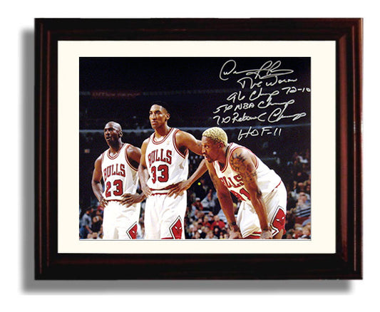 Jordan Pippen Rodman Bulls Big Three Sideline Basketball Wall Art 8x10 Beveled Frame basketball wall art print