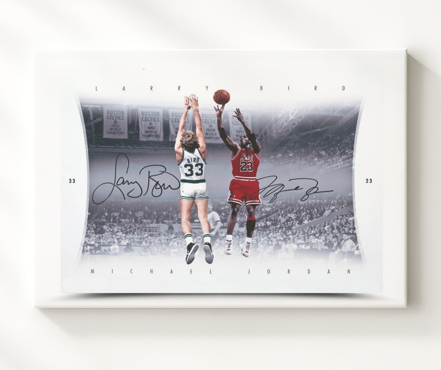 Jordan vs Bird Elevated Duel Basketball Wall Art 20x24 Canvas basketball wall art print