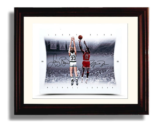 Jordan vs Bird Elevated Duel Basketball Wall Art 8x10 Beveled Frame basketball wall art print