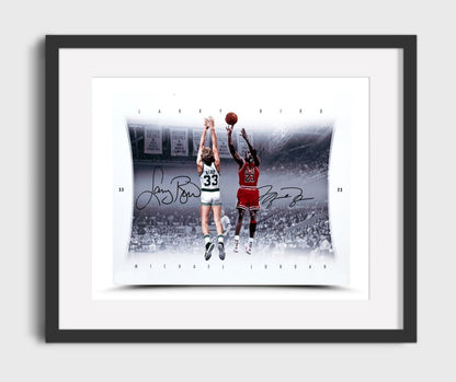Jordan vs Bird Elevated Duel Basketball Wall Art 16x20 Gallery Frame basketball wall art print