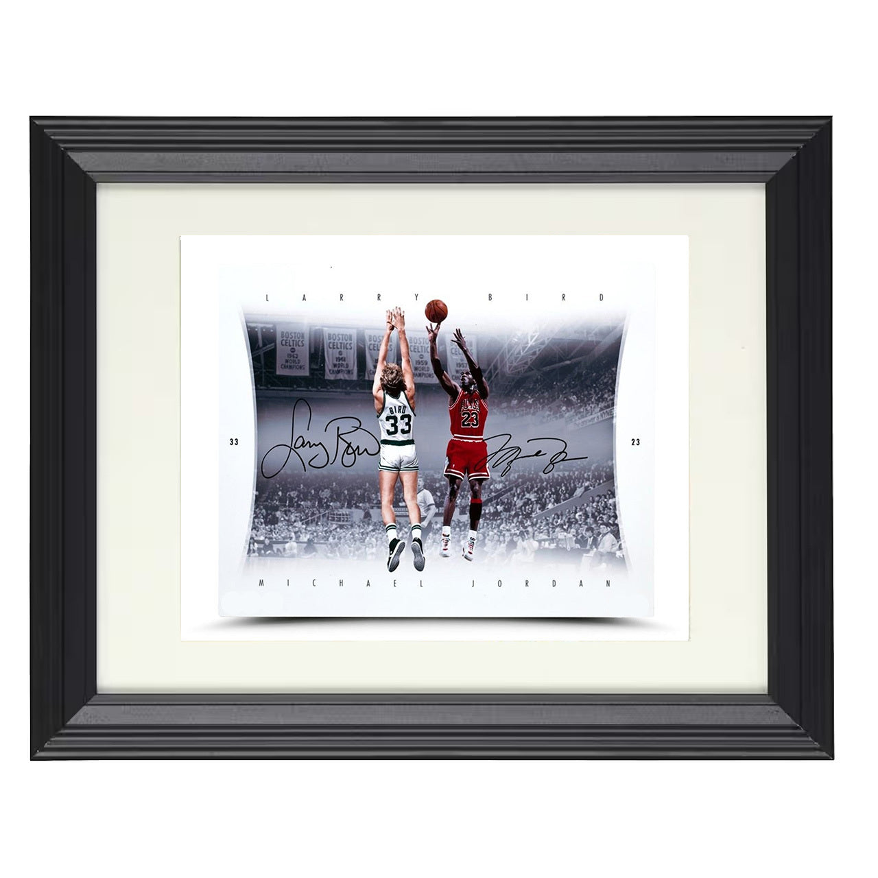 Michael Jordan vs Larry Bird - Elevated Duel 8x10 framed basketball wall art