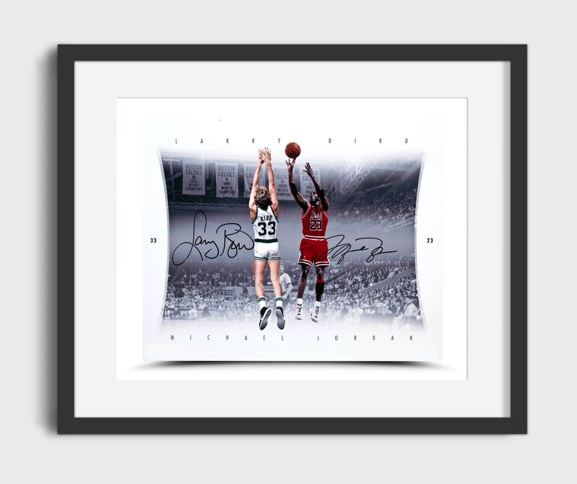 Jordan vs Bird Elevated Duel basketball print - 16x20 Gallery Frame wall art