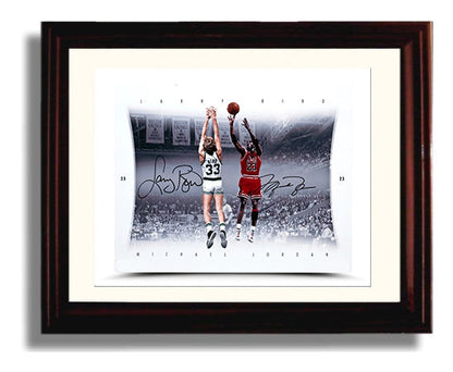 Jordan vs Bird Elevated Duel Basketball Wall Art 8x10 Beveled Frame basketball wall art print