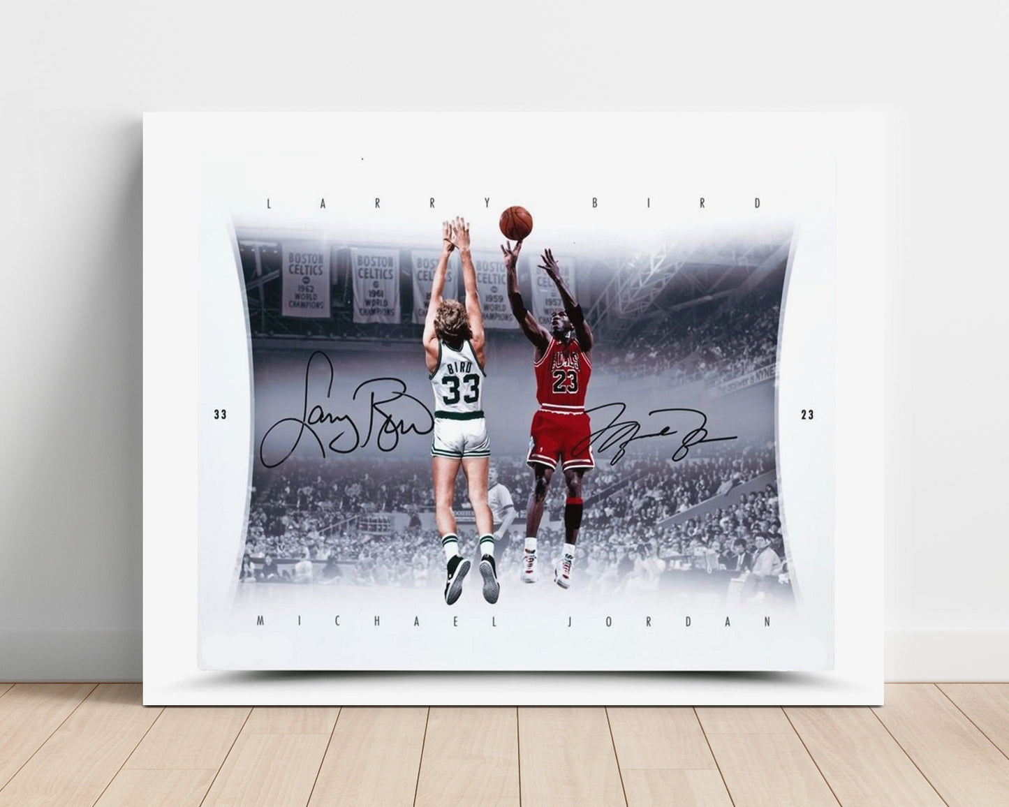 Michael Jordan vs Larry Bird – Elevated Duel - Basketball Wall Art