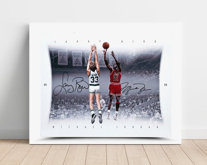 Michael Jordan vs Larry Bird – Elevated Duel - Basketball Wall Art