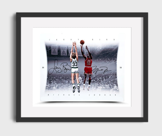 Jordan vs Bird Elevated Duel basketball print - 16x20 Gallery Frame wall art
