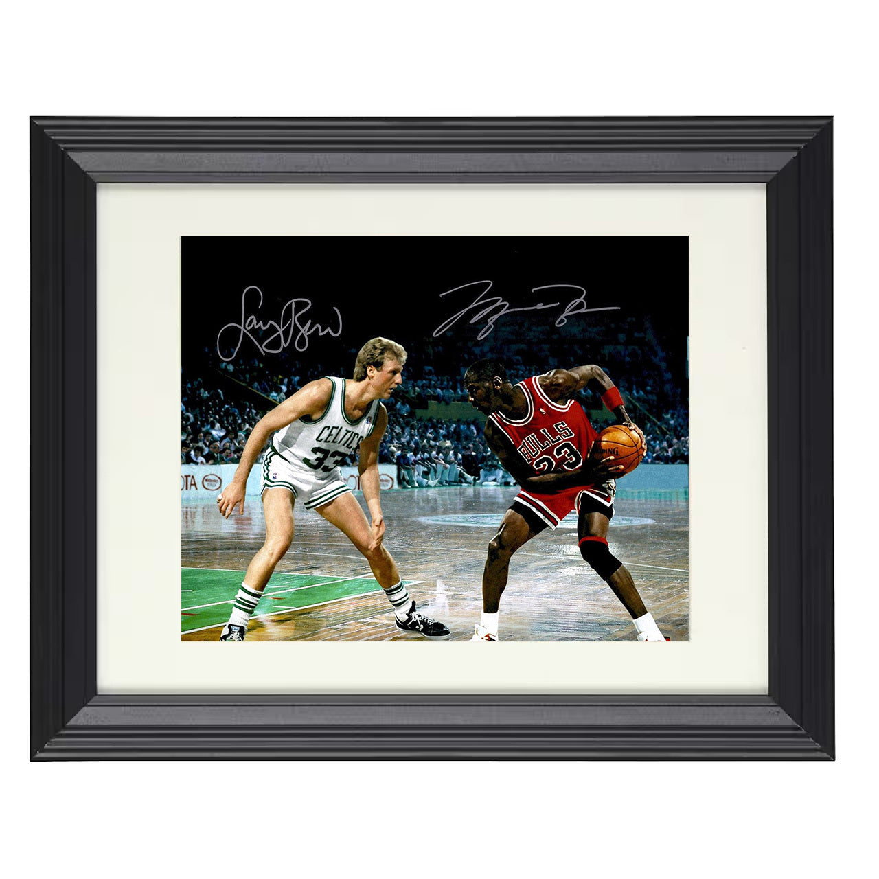 Jordan vs Bird Duel 1980s Classic basketball print - 8x10 Beveled Frame wall art