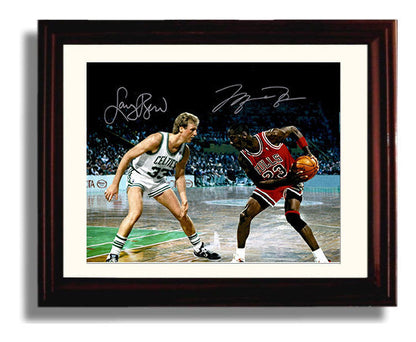 Jordan vs Bird Duel 1980s Classic Basketball Wall Art 8x10 Beveled Frame basketball wall art print