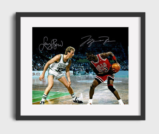 Jordan vs Bird Duel 1980s Classic basketball print - 16x20 Gallery Frame wall art